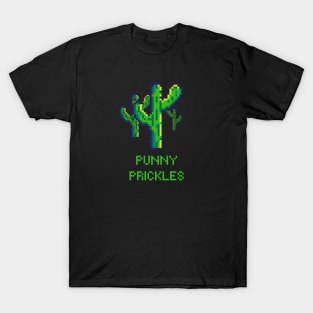 Punny Prickles: Playful and Funny Pixel Cactus T-Shirt